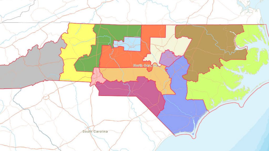 NC map with shaded districts